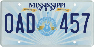 MS license plate OAD457