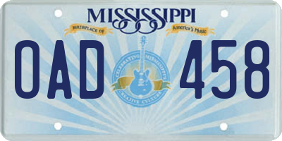 MS license plate OAD458
