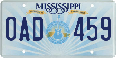 MS license plate OAD459
