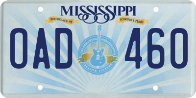 MS license plate OAD460