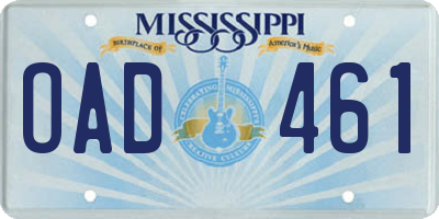 MS license plate OAD461