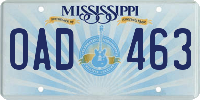 MS license plate OAD463