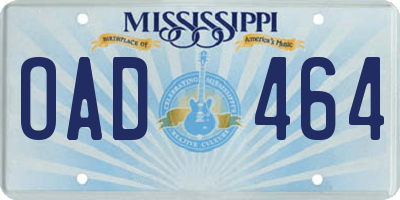 MS license plate OAD464