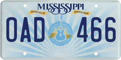 MS license plate OAD466