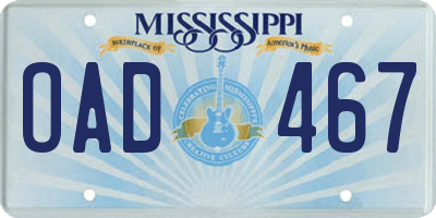 MS license plate OAD467