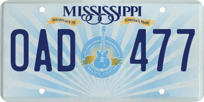 MS license plate OAD477