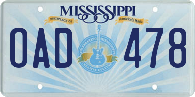 MS license plate OAD478