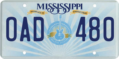 MS license plate OAD480