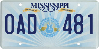 MS license plate OAD481