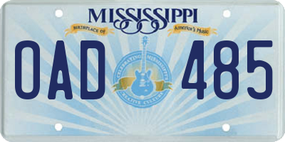 MS license plate OAD485