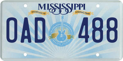 MS license plate OAD488