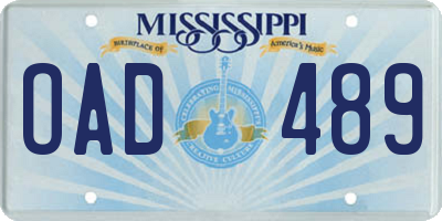 MS license plate OAD489
