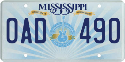 MS license plate OAD490