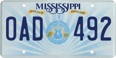 MS license plate OAD492