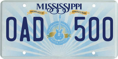 MS license plate OAD500