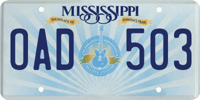 MS license plate OAD503
