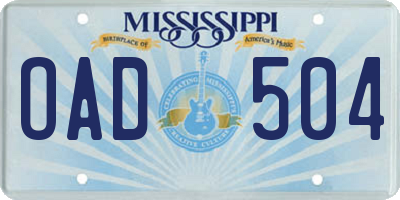 MS license plate OAD504