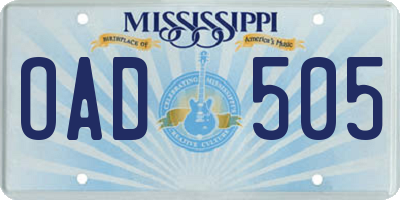 MS license plate OAD505