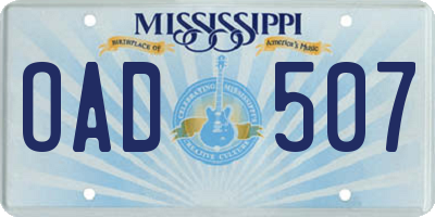 MS license plate OAD507