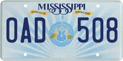 MS license plate OAD508