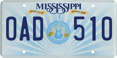 MS license plate OAD510