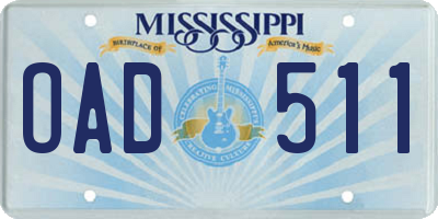 MS license plate OAD511