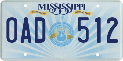 MS license plate OAD512