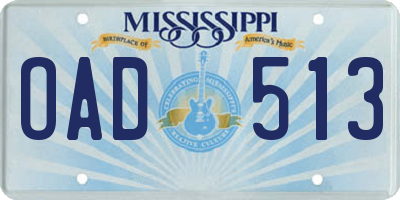 MS license plate OAD513