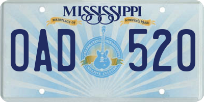 MS license plate OAD520