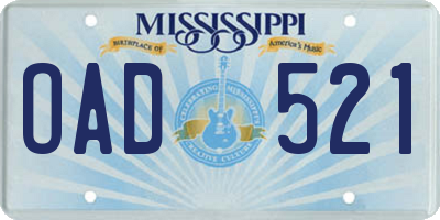 MS license plate OAD521