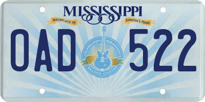 MS license plate OAD522