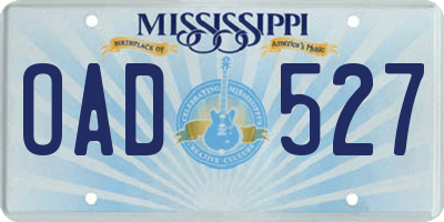 MS license plate OAD527