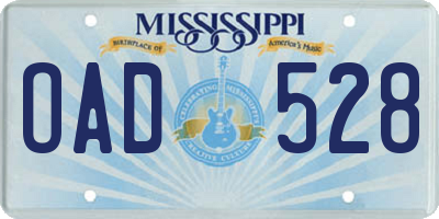 MS license plate OAD528