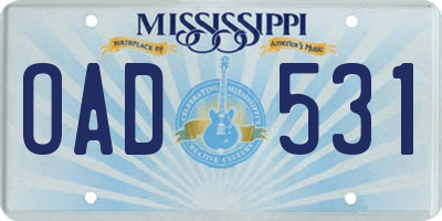 MS license plate OAD531
