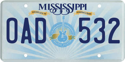 MS license plate OAD532