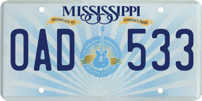 MS license plate OAD533