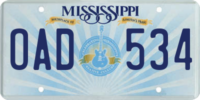 MS license plate OAD534