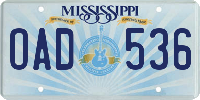 MS license plate OAD536