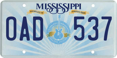 MS license plate OAD537
