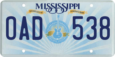 MS license plate OAD538
