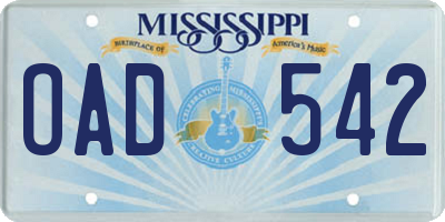 MS license plate OAD542