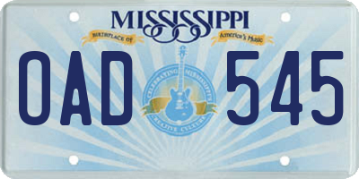 MS license plate OAD545