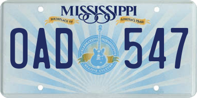 MS license plate OAD547