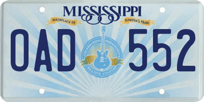 MS license plate OAD552