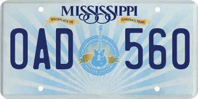 MS license plate OAD560