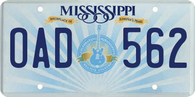 MS license plate OAD562