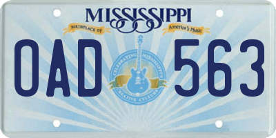 MS license plate OAD563
