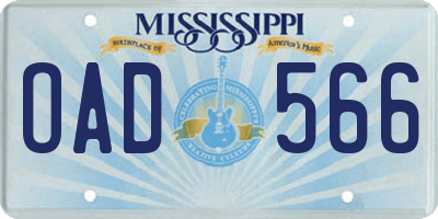 MS license plate OAD566