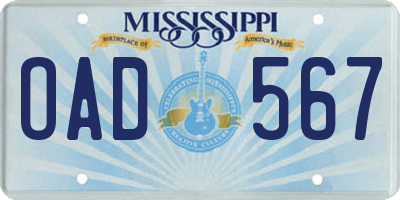 MS license plate OAD567