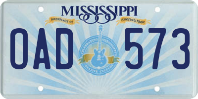 MS license plate OAD573